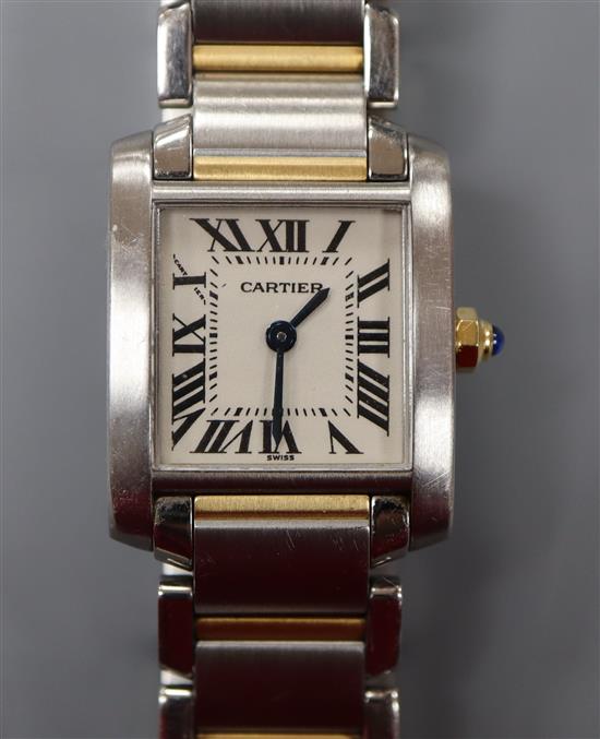 A ladys Cartier steel and yellow metal Tank Francaise quartz wrist watch,